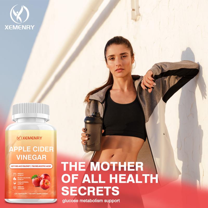 Premium apple cider vinegar capsules, each containing 1877 mg, gentle and easily absorbed, suitable for both men and women.