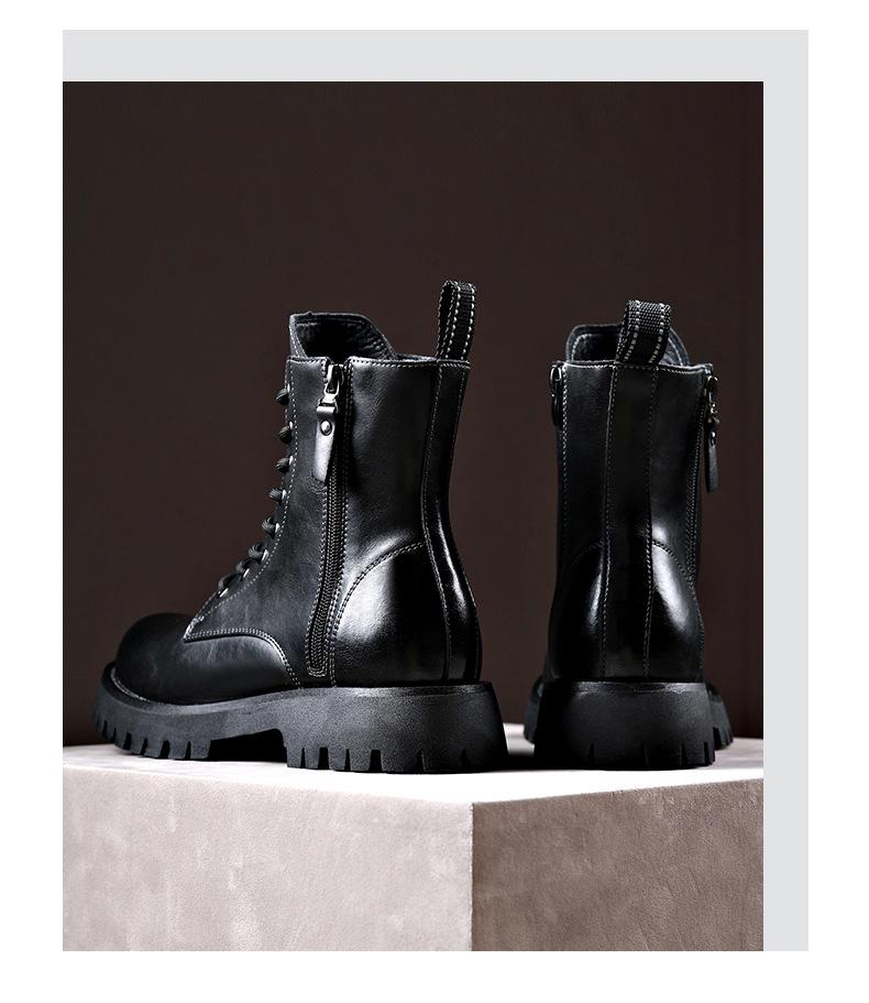 Мужские осенне-зимние желтые ботинки из натуральной кожи с толстой подошвой, боковой молнией и круглым носком — удобные, средней высоты, в стиле Martin.