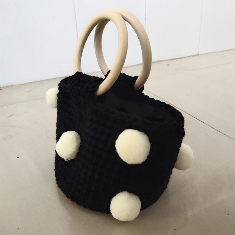 Пряжа Вязание Помпон Сумка-ведро - Модная Вязаная Готовая Женская Портативная Сумка