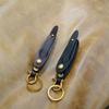 Vintage Style Olive-Shaped Crafts Brass Hardware Cowhide Keyring  Bag Hanging