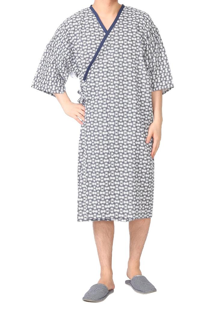 Yoneshichi Марля на липучке Сделано для больницы Белая одежда для сна, Средний, Сиделки, Застежка, Япония, Мужской, Двухслойная марля, 100% хлопок,