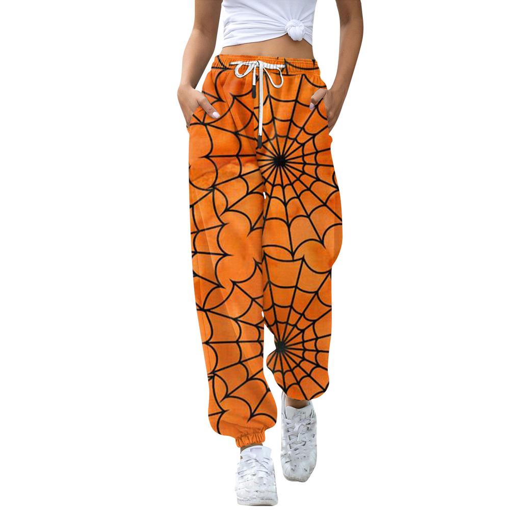 Women's Casual Fashion Halloween Printed Leisure Pants Sweatpants Trousers Drawstring Elastic Waist Drawstring Drawstring Pants
