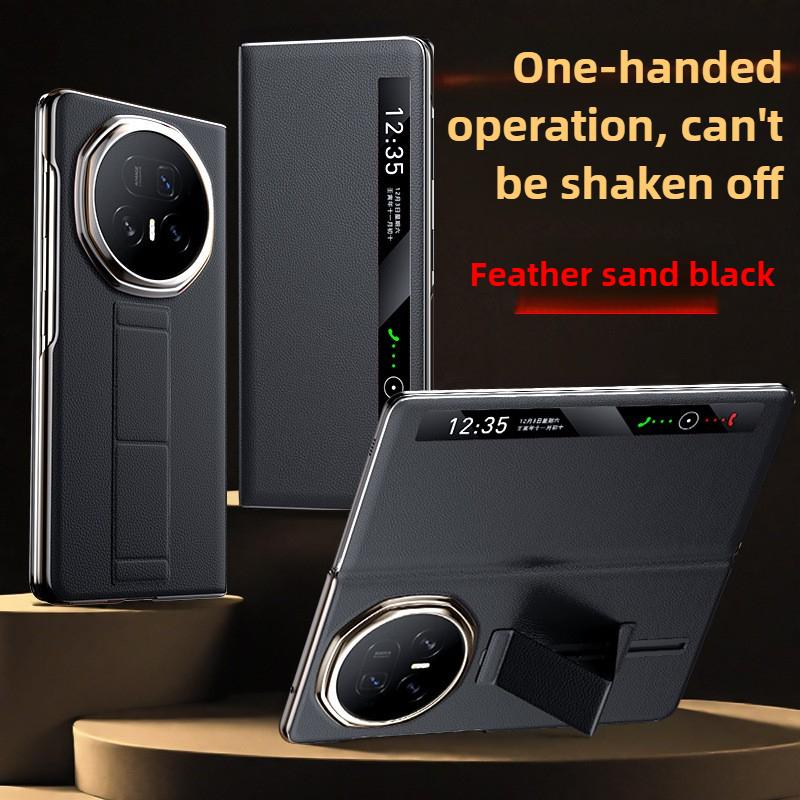 For Honor Magic V5 Case Plain Leather New Flip Cover Smart Display with Wrist Strap Stand Central Axis Hinge Single Back Cover
