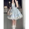 Sweet Spice Girl Pink Floral Dress Women's Summer Xiaofei Sleeve Design Sense Princess Cake Dress Waist Fluffy Dress