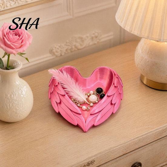 Dressing Table Organizer 3D Printed Heart Shaped Jewelry Tray, Wing Girlish Cute Display Tray Organizer, Vanity for Rings Earrings Necklaces Hair Ties