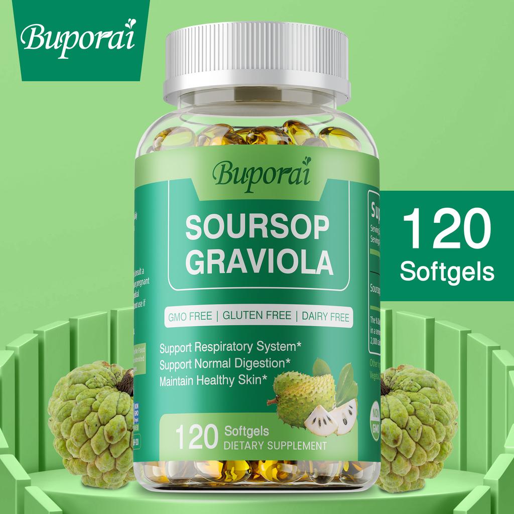 Soursop Leaf and Fruit Extract, 120 capsules, High Potency 1000 mg, Supports Respiratory and Digestive Health
