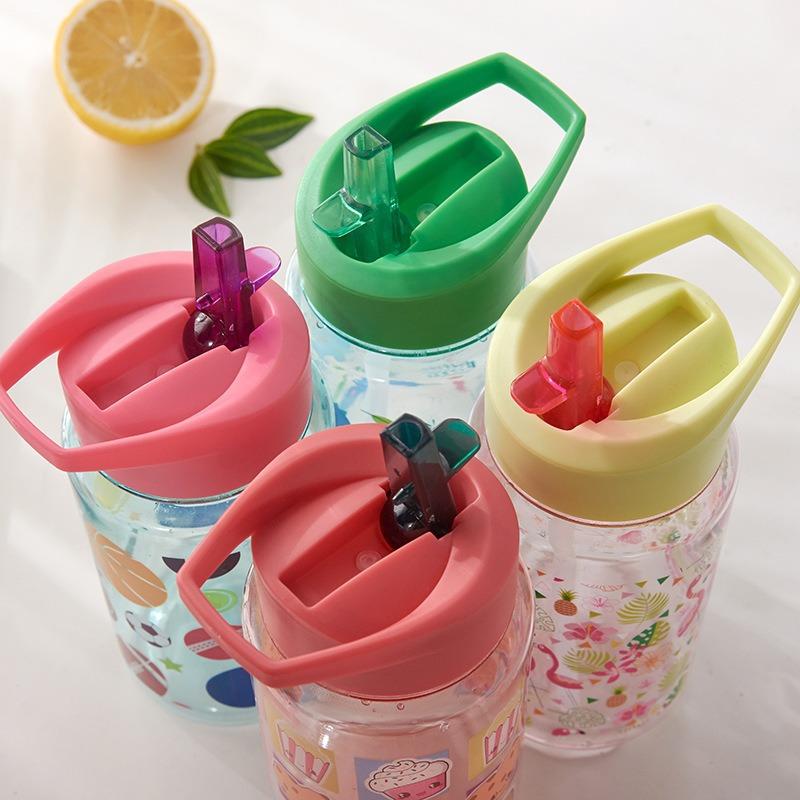 Water bottle food grade children's water cup high temperature student sports kettle straw bottle household anti-drip cute plastic cup