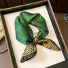 Luxury Brand Leopard Print Square Hijab Scarf Imitation Silk Green Small Neck Scarf Stylish Casual Headscarf