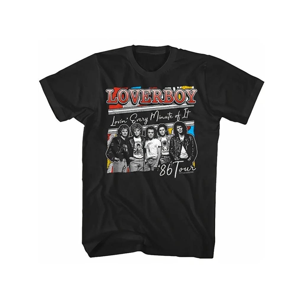 1986 Men's T-shirt -with Band Photos and Colorful Text Design Suitable for Casual Music Enthusiasts of All Seasons _ Retro Style