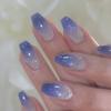 24 Pieces Blue Gradual Change Cat's Eye Advanced Wear Nail Film Ballet Nail