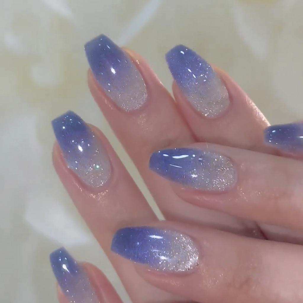 24Pcs Simple French Fake Nail with Gradient White Design Short Square Head False Nails Wearable Finished Manicure Press on Nails