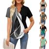 Women's Short Sleeve Casual V-neck Chest Pleated Printed Loose T-shirt Top