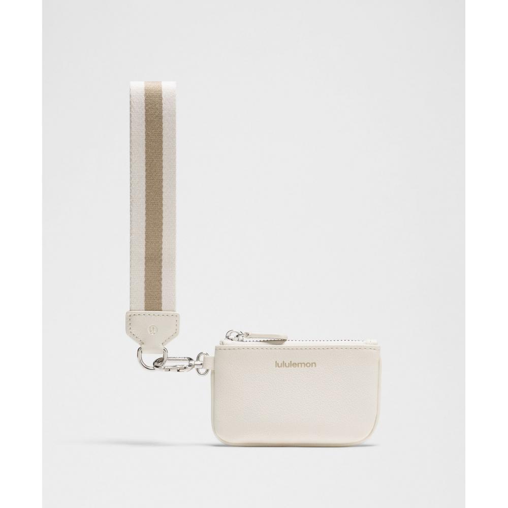 LuluLemon Dual Pouch Wristlet  Textured Leather Alternative Light Ivory Lemon Lush Silver