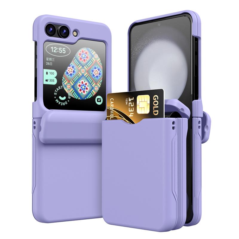 Пластиковый чехол с держателем для карт для телефона Samsung Galaxy Z Flip 6 5 4 3 Flip6 Flip5 Flip4 Flip3 5G Full Hinge Protection Cover