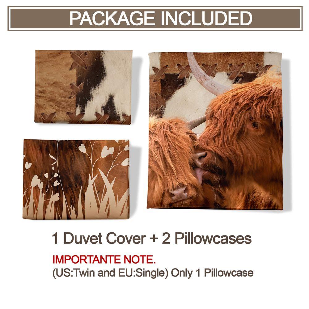 2/3Pcs Highland Cow Print Duvet Cover Set (1 Duvet Cover & 1/2 Pillowcase) Farmhouse Style Bedding Set For Bedroom Decor
