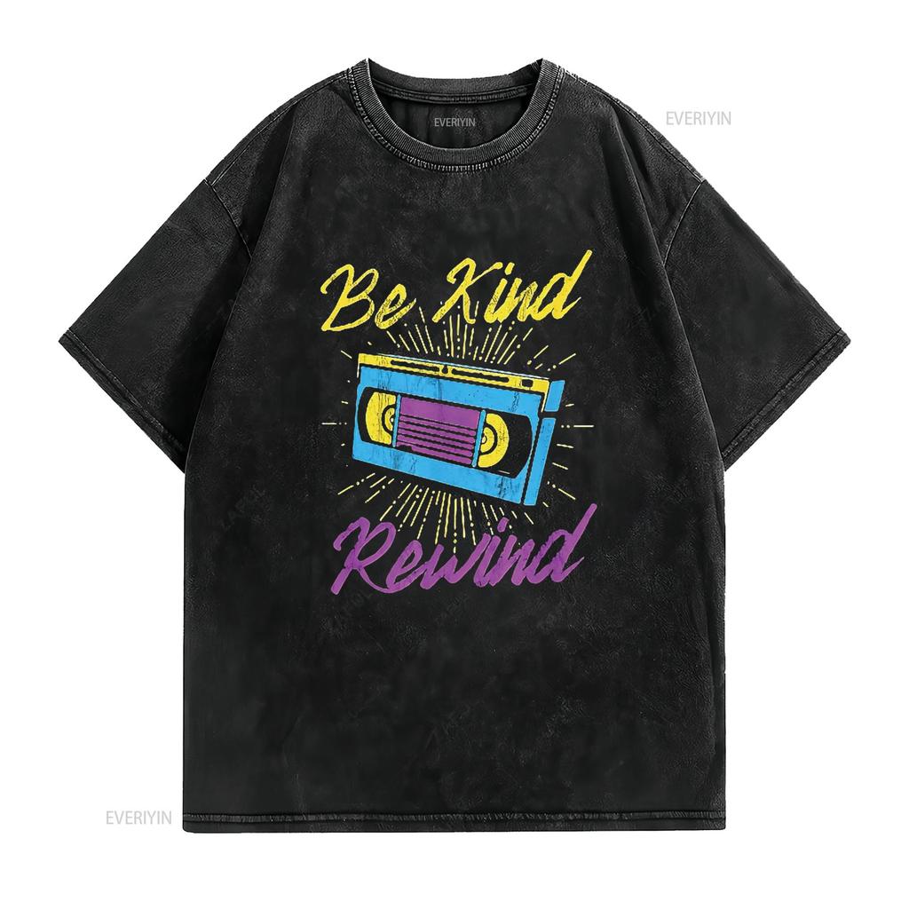 Mens Be Kind Rewind Retro Vintage 80s 90s Funny VHS VCR T Shirt Black 2X Large vintage Washed homme Versatile graphic