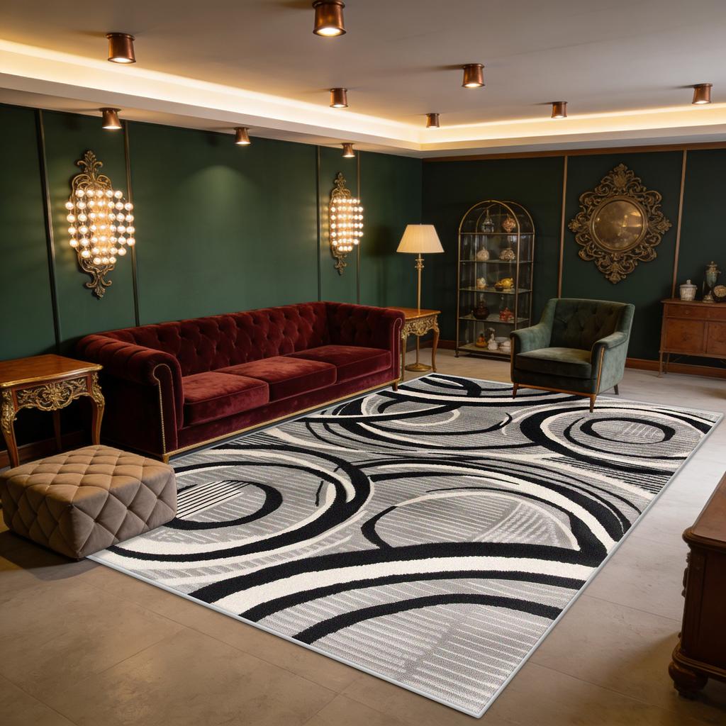 Modern Abstract Circle Stripes Fluffy Living Room Rug Easy Clean Soft Retro Office Carpet Large Area Antiskid Coffee Tables Mats