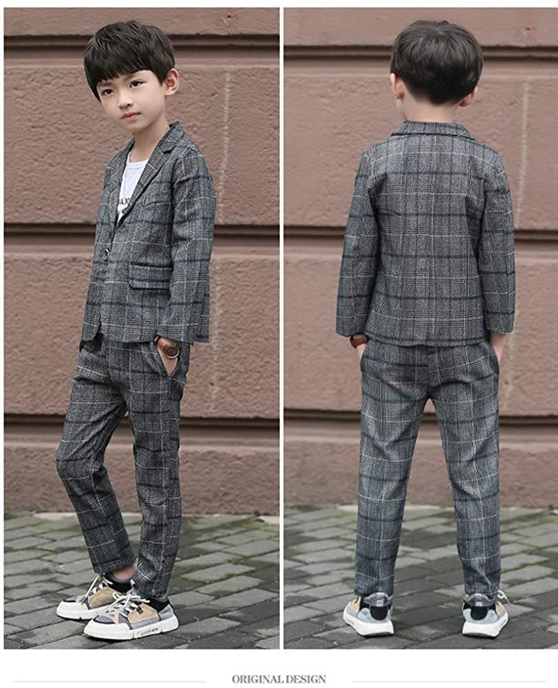 LOLANTA Children's Formal Suit, Boys' Formal Check Pattern 2-Piece Set, Gray, Size 150, for Entrance Ceremonies, Graduations, Recitals, Weddings, and