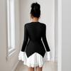 New Elegant Women's Style Long Sleeved Contrasting Skirt with Ruffle Edge Autumn Dress