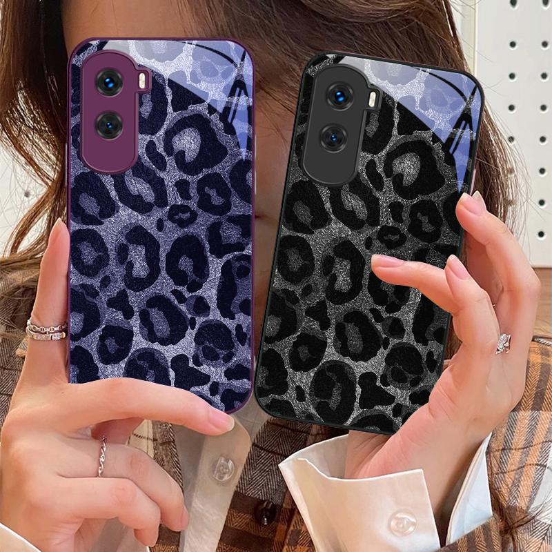 Серый Леопардовый Твил Для Honor 200 90 8X 9X Pro Lite P50 P40 Nova 10 11i P60 Magic4 6 Mate 20 50 Закаленное Стекло Чехол для Телефона