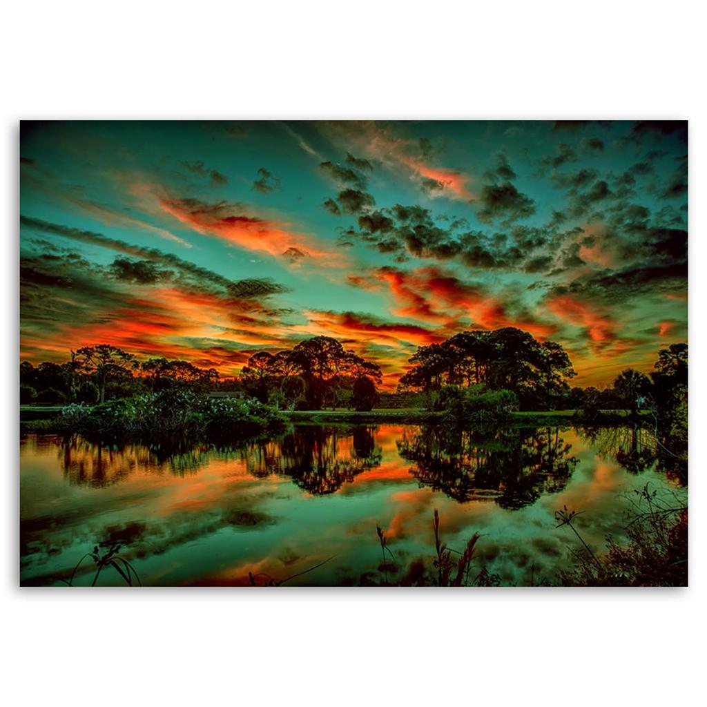 Печать на холсте, Закат над озером