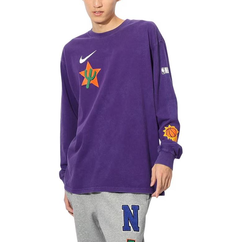 Nike X Коллаборация НБА Max90 Phoenix Suns FW24 Courtside City Edition Логотип Комфортная Свободная Футболка с Длинным Рукавом Мужские Топы Фиолетовый HJ2556-504