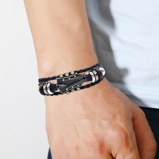 Плетеный браслет-гитара из цинкового сплава с регулируемой пряжкой, ручная плетеная искусственная кожа, 3 слоя