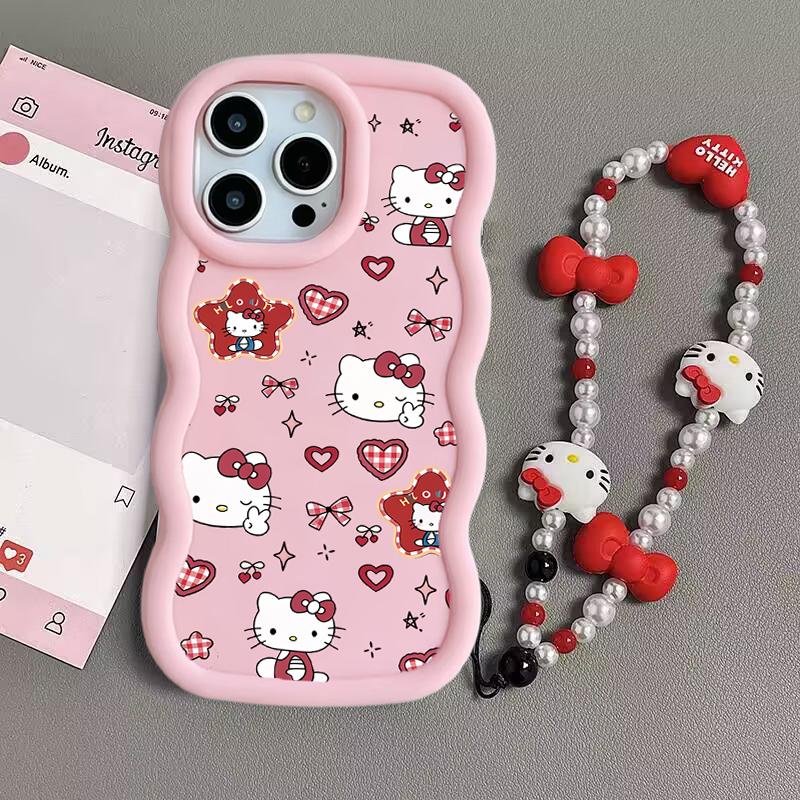 Мультяшный браслет Hello Kitty Чехол-цепочка Для OPPO A60 A6 A5 PRO A79 Reno 15F 14F 13F 12 11 10 Pro 12F 11F A36 A78 5G Волна Чехол