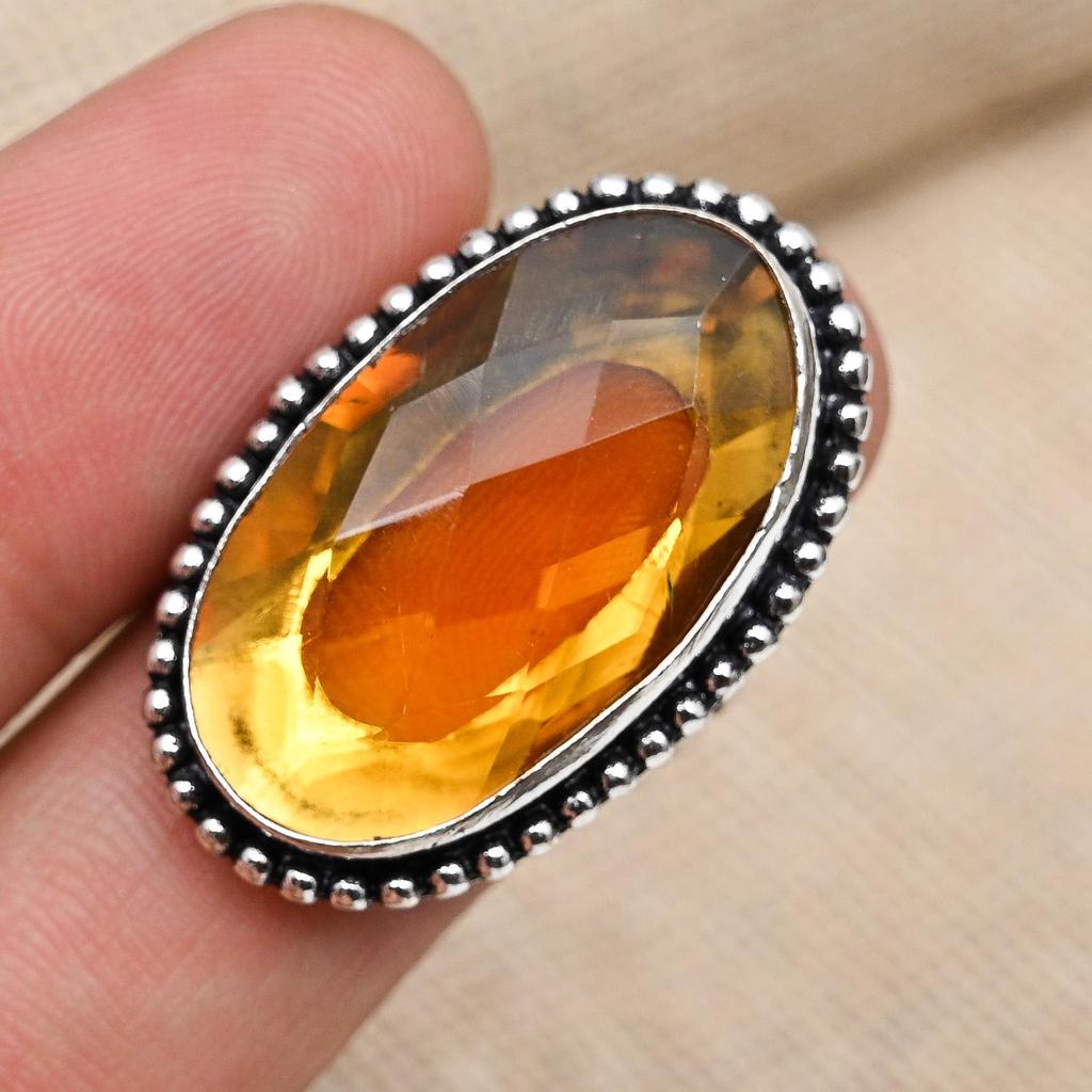 AAA + Цитрин Драгоценный Камень Твердые Стерлингового Серебра 925 Ювелирные Изделия Обручальное Кольцо Ручной Работы Для Подарков