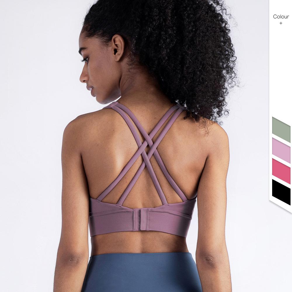 Women's Comfortable Yoga Sports Bra Shockproof Vest with Buckle Beauty Back Fitness Bra Yoga Top