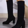 2024 Горячая Распродажа Женской обуви, женские сапоги с рукавами, зимние, с круглым носком, плюшевые, флисовые, для тепла, высокие, на толстом каблуке, модные сапоги