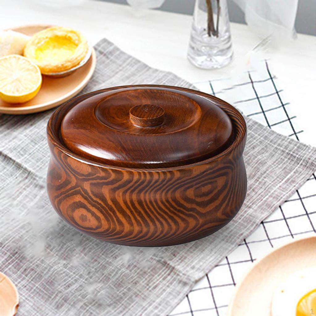 Деревянная с крышками для хранения суповых хлопьев, твердая миска для сервировки