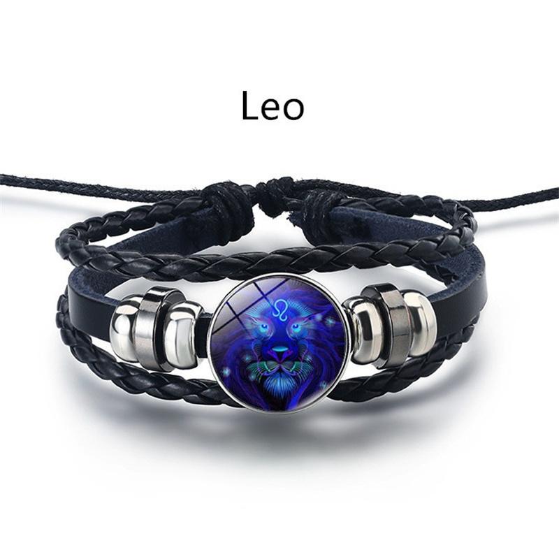 12 Constellation Luminous Weave Leather Bracelet Charm Bracelet Men Women Fashion Multilayer Zodiac Signs Bracelet Birthday Gifts MIT