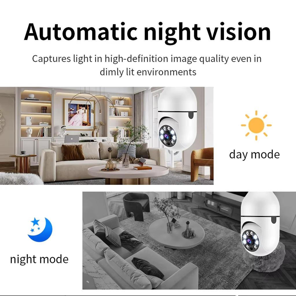 5MP E27 Bulb Surveillance 4X Digital Zoom Camera 2.4G 5G WiFi Wireless Baby Monitor Cameras AI Tracking Home Color Night Vision CCTV Cam