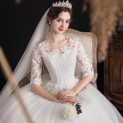 2021 осень и весна женское одно плечо Dream с тонким рукавом кружевное свадебное платье
