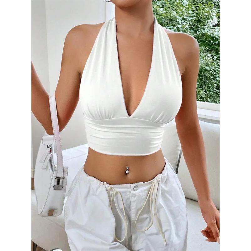 Летний сексуальный топ-бандо без рукавов с открытой спиной, женский модный облегающий повседневный простой однотонный короткий топ-майка, женская уличная одежда, элегантная одежда