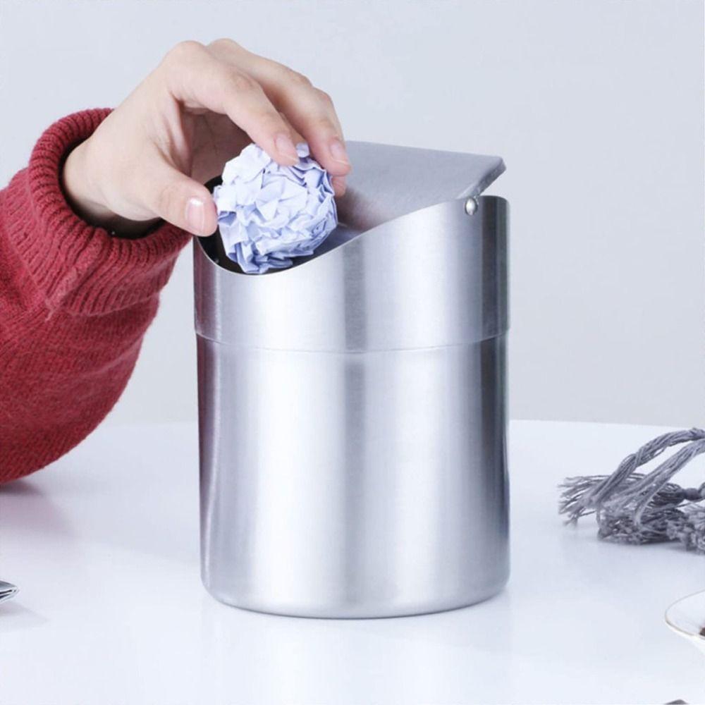 Stainless Steel Desktop Trash Can Rust-proof Creative Storage Bin Mini Flip Trash Can Bathroom