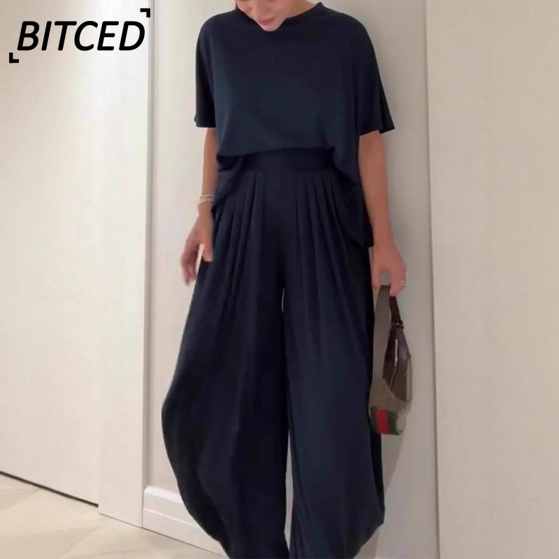 BITCED Женские модные повседневные костюмы с коротким рукавом и круглым вырезом