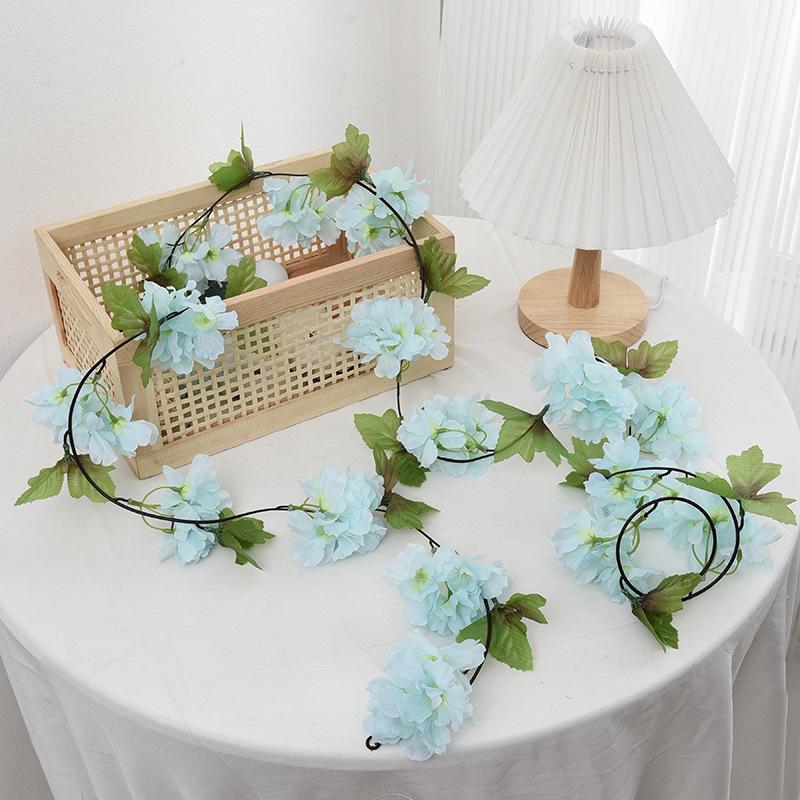 230cm Pink White Cherry Blossom Silk Artificial Vine Sakura Hanging Flowers For Wedding Home Wall Decoration Fake Leavse Garland