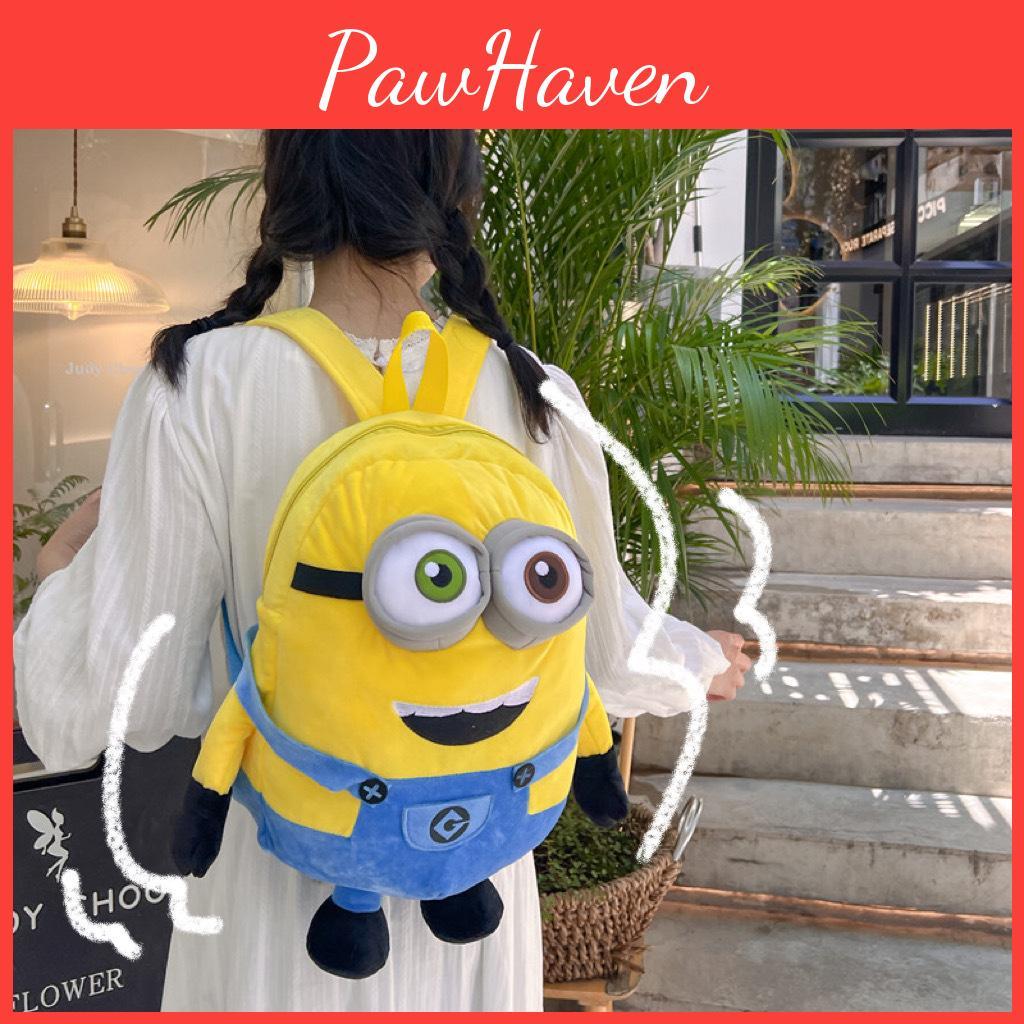 Плюшевый рюкзак-миньон большой вместимости для девочек, милый мультяшный школьный рюкзак
