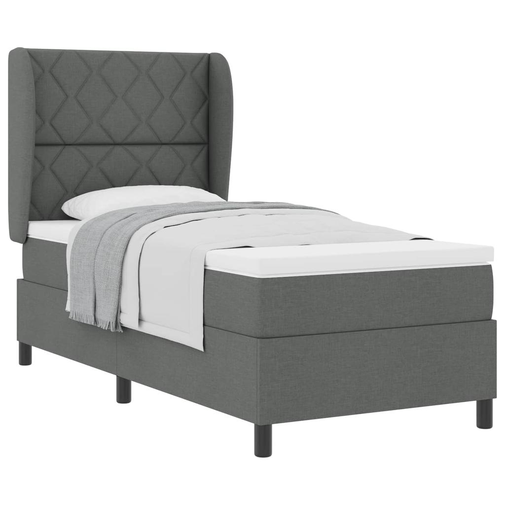Boxspring Bed with Headboard Dark Grey 90 x 200 cm Fabric