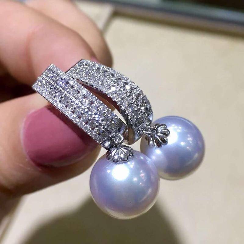 Huitan Fashion Simulated Pearl Dangle Earrings for Women Luxury Paved Dazzling CZ Stone Aesthetic Bridal Wedding Jewelry Gift