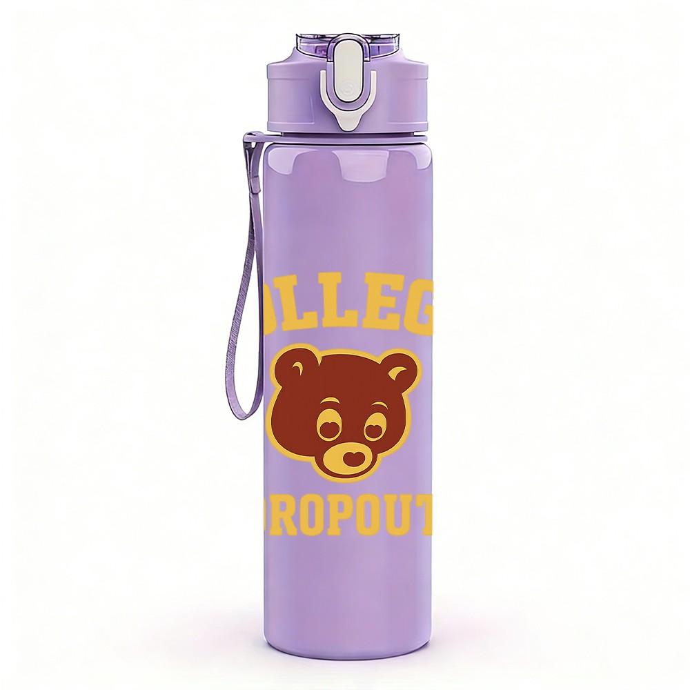 1PC College Dropout Bear Logo 750ml Color Plastic Sports Water Bottle Leakproof Flip Straw Lid Suitable for Sports Office Home Use