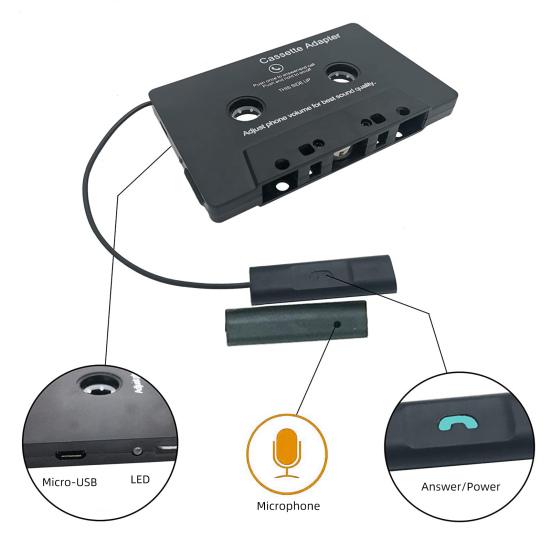 Кассетный адаптер, универсальный стереоперезаряжаемый Bluetooth-совместимый конвертер аудиокассет 5.0 AAC/MP3/SBC для автомобиля