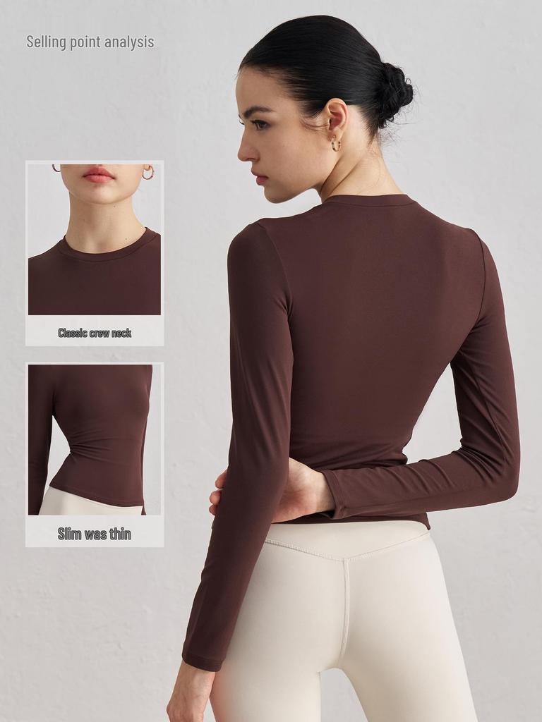 SNU Осенний свитшот с круглым вырезом, облегающий топ для йоги - Ощущение обнаженности, с длинным рукавом, фитнес базовый слой