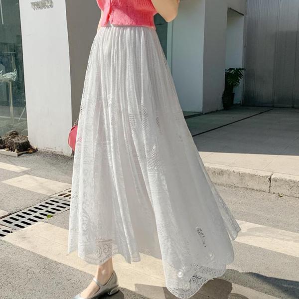 Double-Sided Long Lace A-Line Pleated Skirt for Women - 2025 Collection