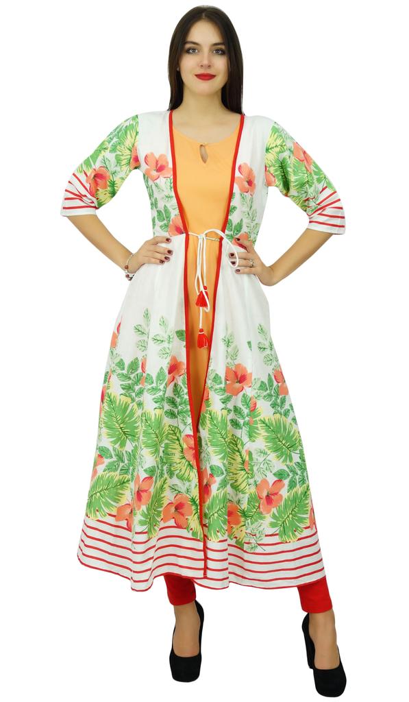 Bimba Womens 2 Piece Designer Flaired Kurta Printed Rayon Kurti Dress