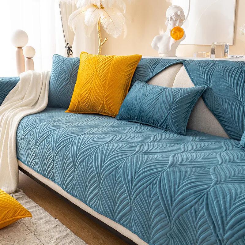 Скандинавский однотонный чехол для дивана для гостиной, нескользящий толстый плюшевый диван-подушка, коврик, комбинированный диван, защита для полотенец, домашний декор