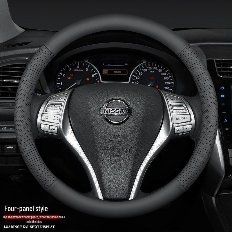 Натуральная кожаная оплетка руля для Nissan Sylphy, Tiida, Qashqai, Livina, Kicks и Bluebird.