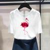 (Asian Size) Fashion Print Flamingo Beach Trend 90s Graphic Tee Female Casual T Clothing Casual Women's Summer Top Short Sleeve T-shirt